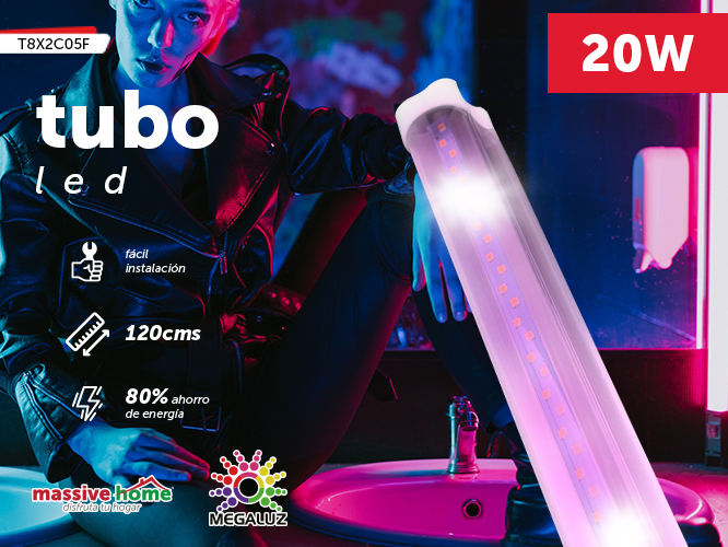 Tubo led color fucsia llc005 t8x2c05f, 20w, 120mm, 1400 lAºmenes, 5000-6000k 110v 50/60hz
