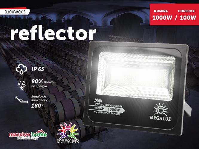 reflector megaluz llr-015 r100w005, 100w, equivale a 1000w, 8000lm, empotrable, apto para exteriores