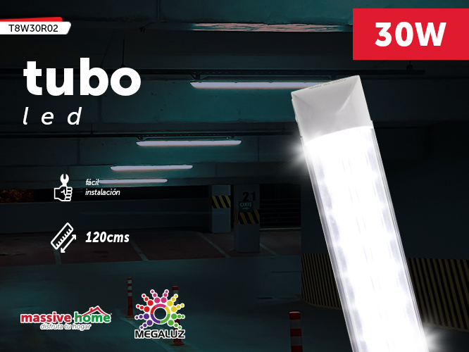 tubo led megaluz lrt016 t8w30r02, 30w, equivale a 180w, 2400lm, luz fria, pantalla transparente, gran ahorro de energia