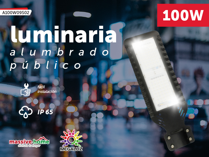lampara suburbana megaluz lap010 a100w09s02, 100w, ilumina 1000w, 9000lm, proteccion ip65, facil de instalar.